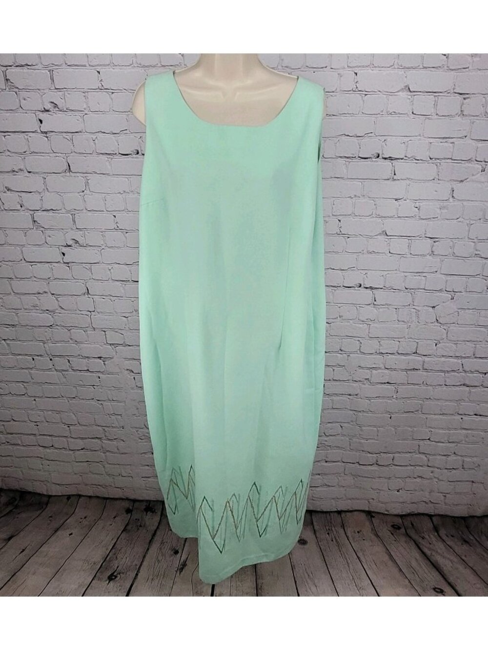 VTG Donna Vinci Green Beaded Embroidered Sleeveless Sheath Lined Long Dress 18